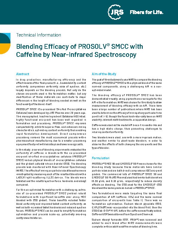 Blending Efficacy of PROSOLV® SMCC with Caffeine by Near-Infrared Spec